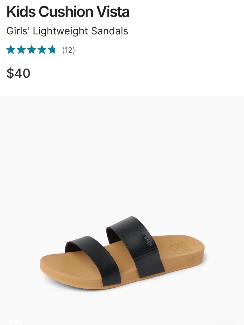 Reef Kids Black Strap Slide Sandals with Tan Footbed